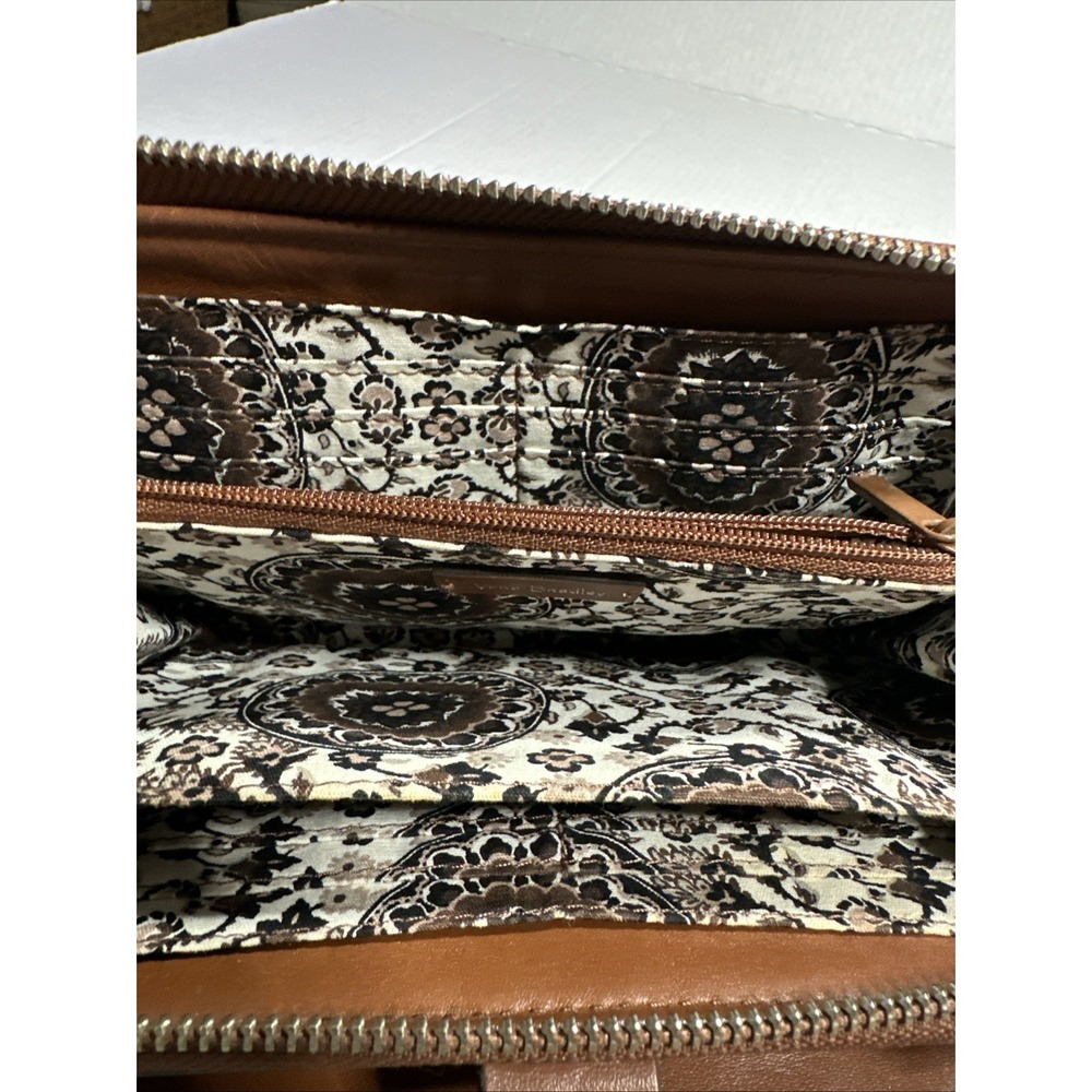 Vera Bradley Mocha Brown Leather Cross Body Wallet Checkbook Cover No Strap - Picture 6 of 8